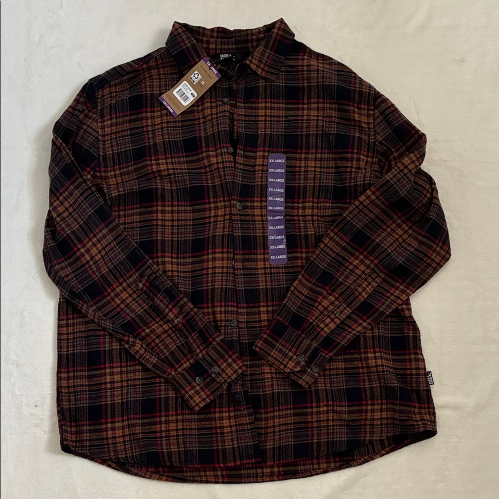Eddie Bauer Men's Plaid Button down flannel  - Black, Brown, Red NWT